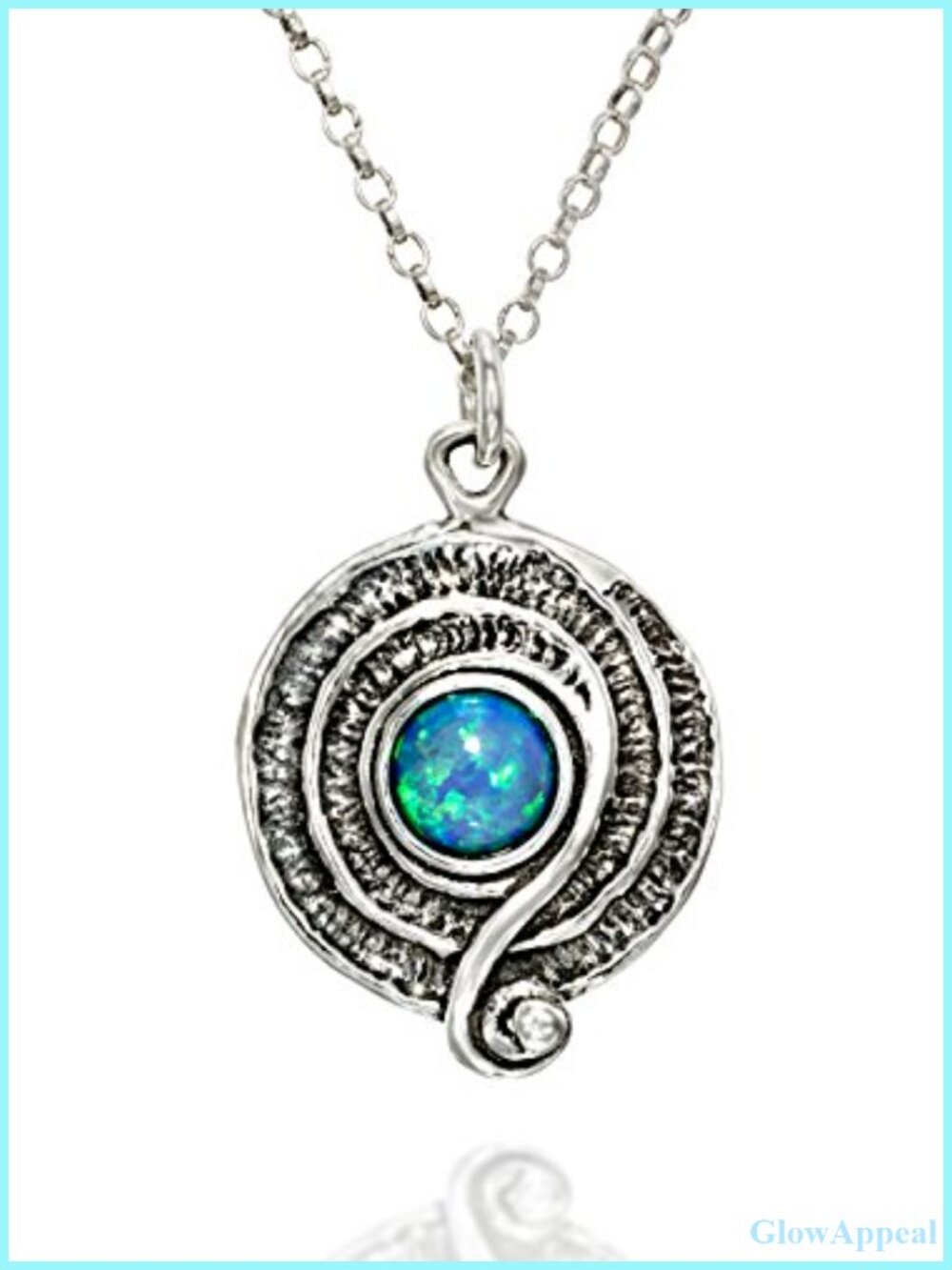 Sterling Silver Created Blue Fire Opal Swirl Pendant Necklace 18in